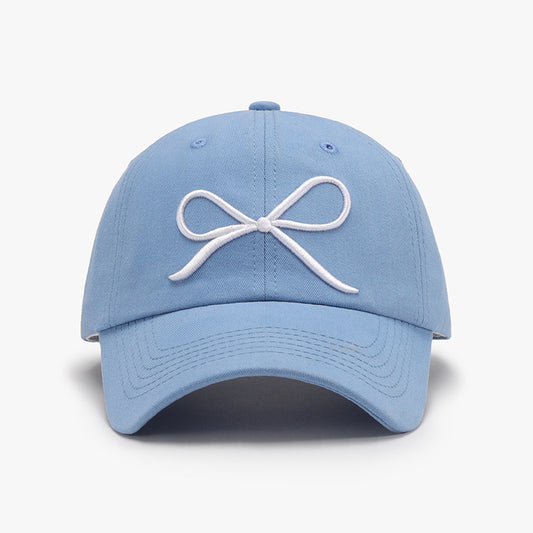 Bow Embroidered Cotton Baseball Cap Light Blue One Size