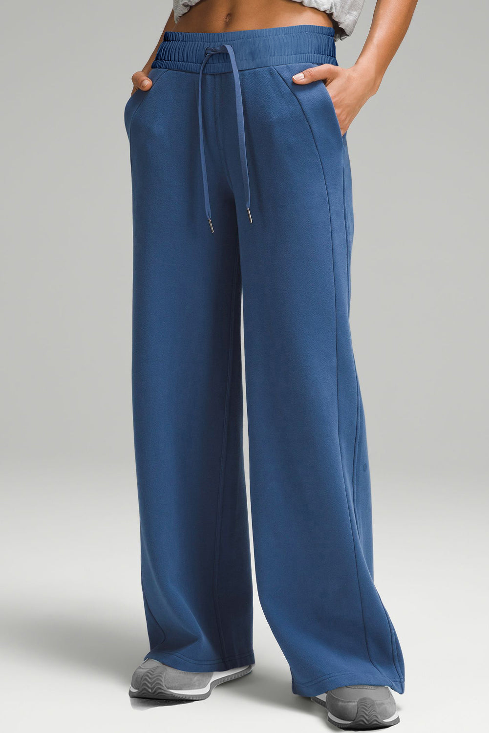 Drawstring Wide Leg Active Pants Peacock Blue