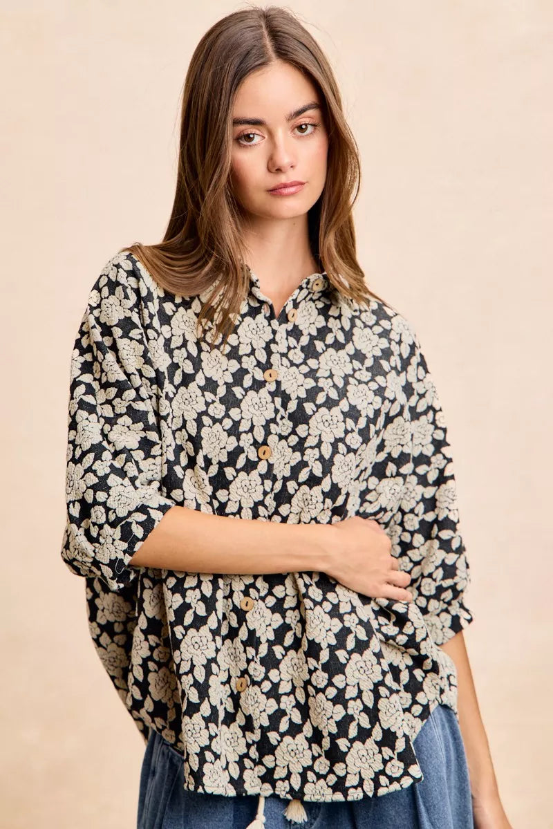 women's bibi floral jacquard short dolman sleeves shirt - product detail