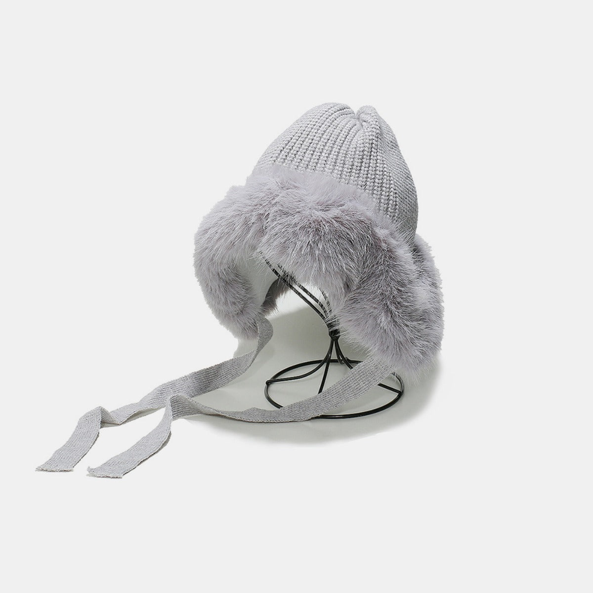 Thermal Tied Fuzzy Winter Hat Gray One Size