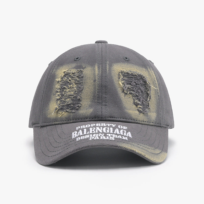 Distressed Letter Cotton Baseball Cap Gray One Size