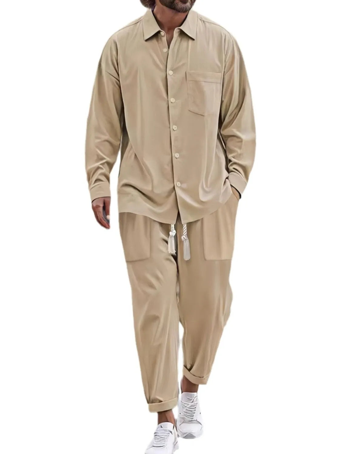 men's men's button down long sleeve shirt and pants set - additional image