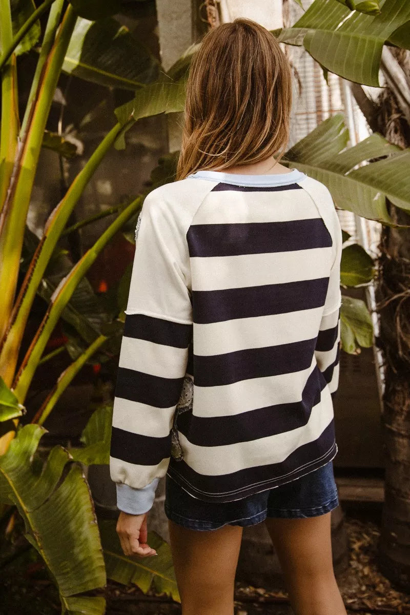 women's bibi patchwork striped round neck sweatshirt - styling option
