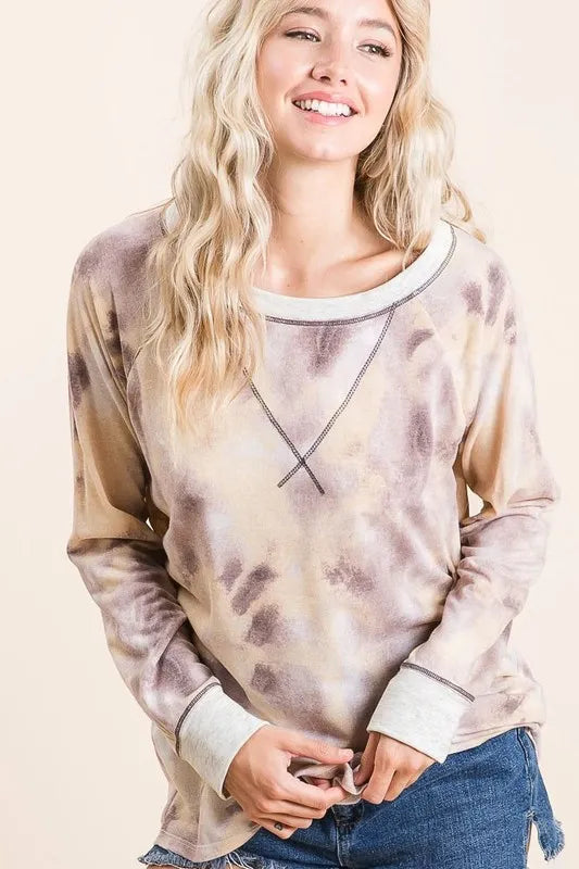 bibi tie dye terry pull over with contrast stitching - styling option