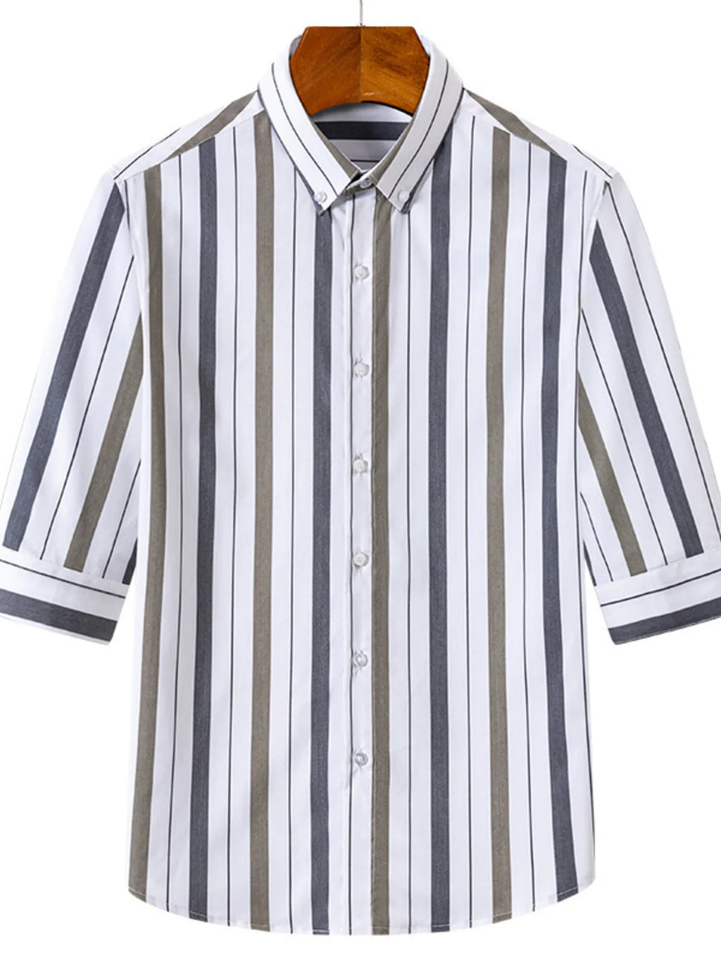 men's men's plus size striped casual half sleeve shirt - front view