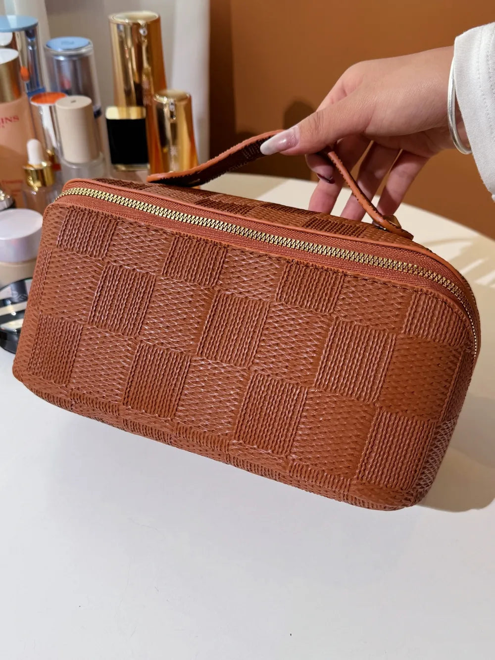 Texture PU Leather Cosmetic Bag