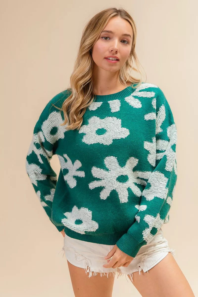 women's bibi flower pattern long sleeves sweater top - product detail