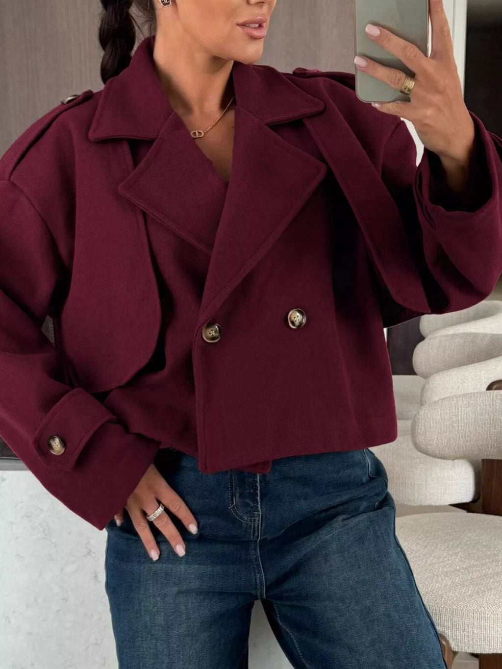 women's double-breasted cropped outerwear - product detail