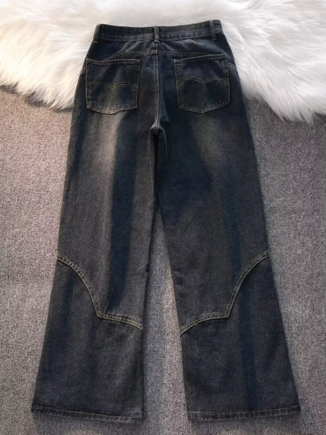 men's men's vintage wash wide leg jeans - side view
