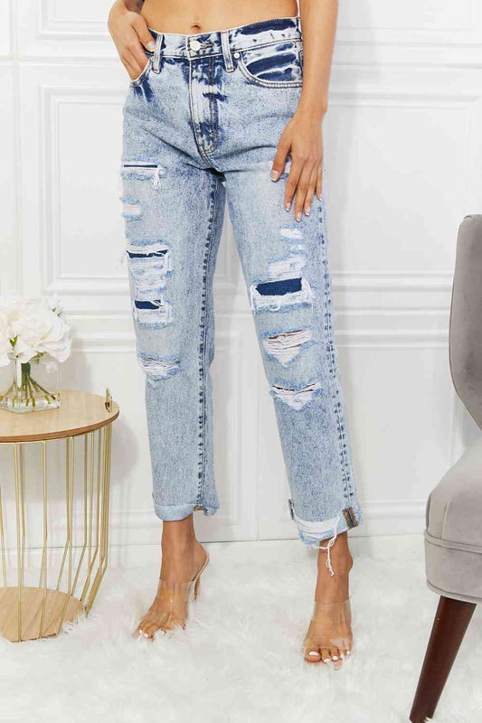 Kancan Kendra High Rise Distressed Straight Jeans Light