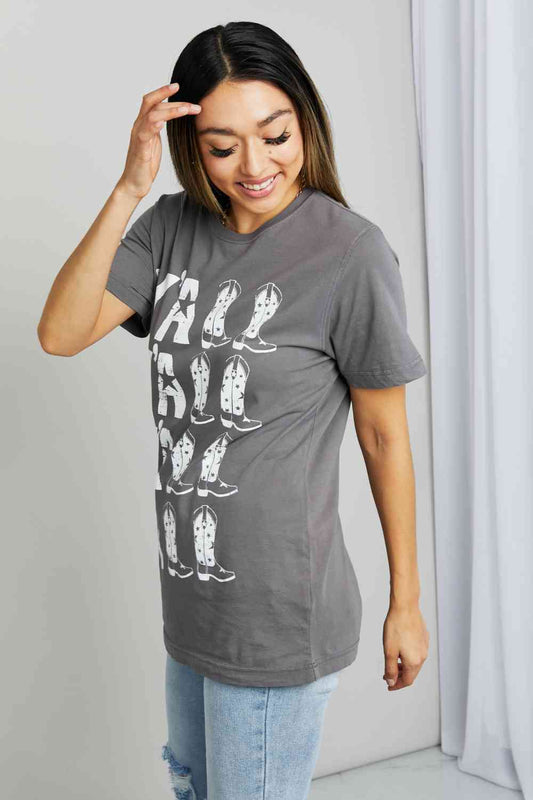 mineB Full Size Y'ALL Cowboy Boots Graphic Tee Charcoal