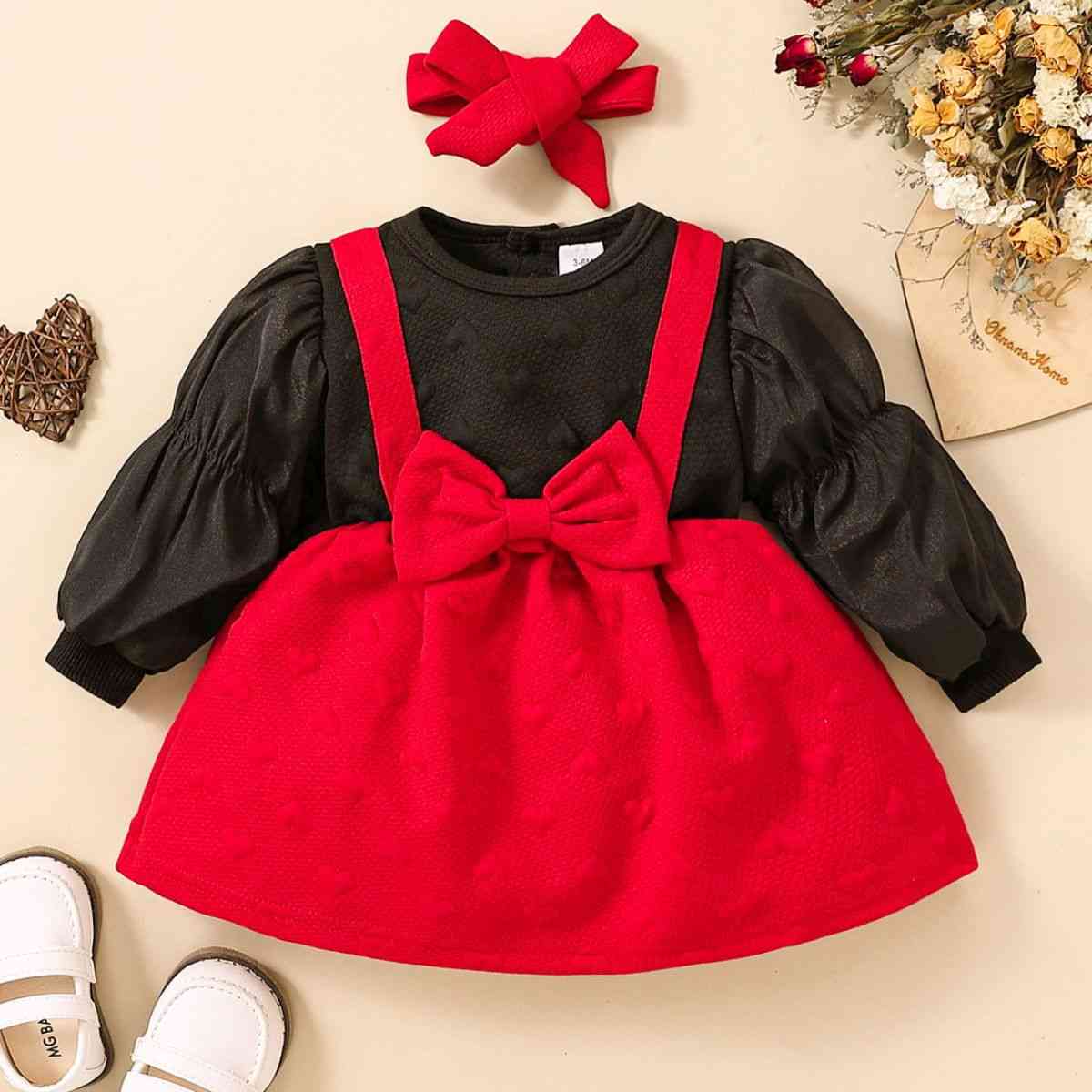 Baby Girl Two-Tone Bow Detail Dress Black