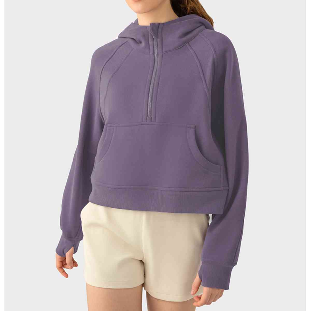 Half-Zip Long Sleeve Sports Hoodie Lilac
