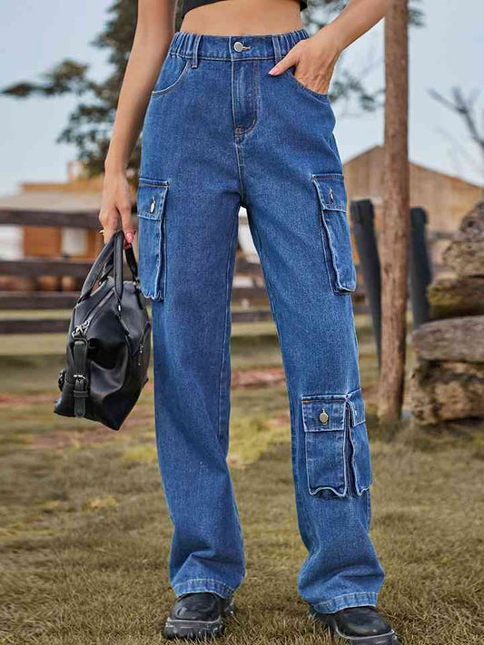 Straight Leg Cargo Jeans Azure