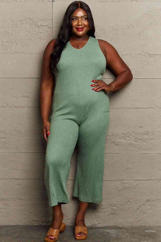 HEYSON Don't Get It Twisted Full Size Rib Knit Jumpsuit Sage