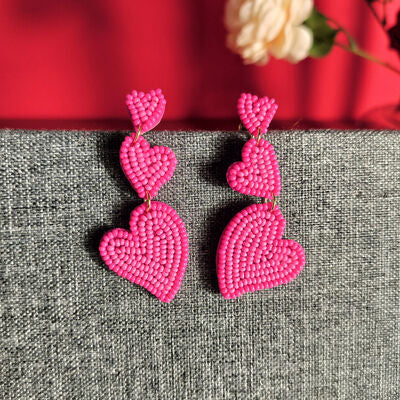 Bead Stainless Steel Heart Dangle Earrings