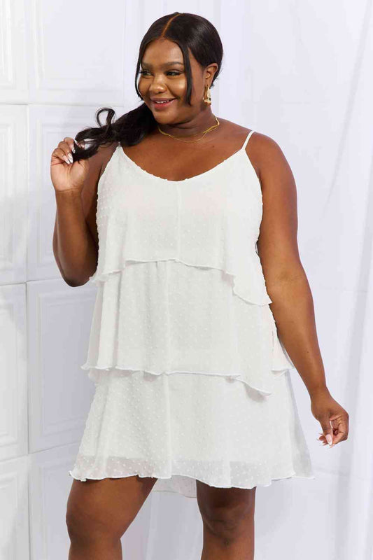 Culture Code By The River Full Size Cascade Ruffle Style Cami Dress in Soft White Soft White