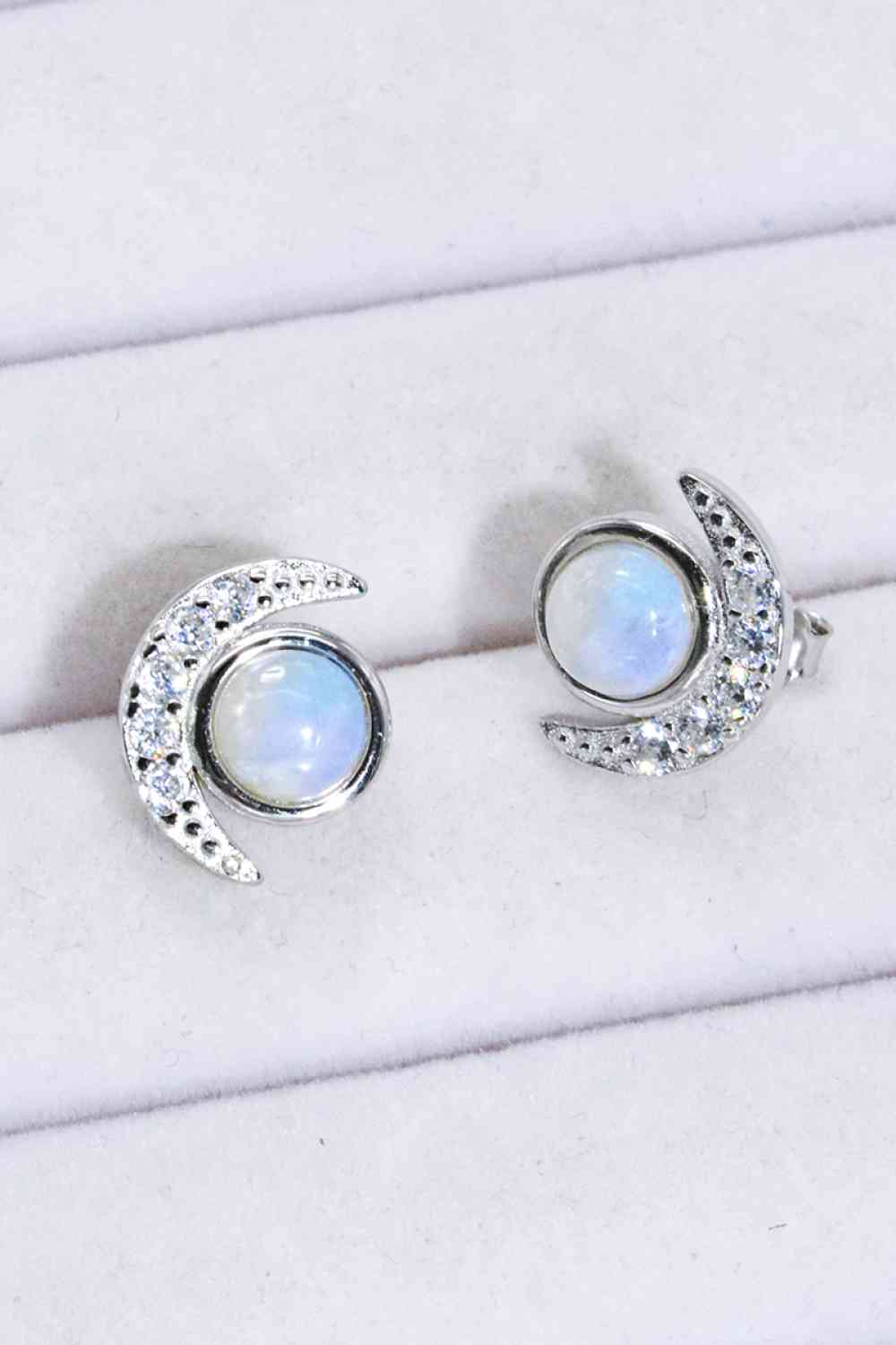 925 Sterling Silver Moonstone Stud Earrings Silver One Size