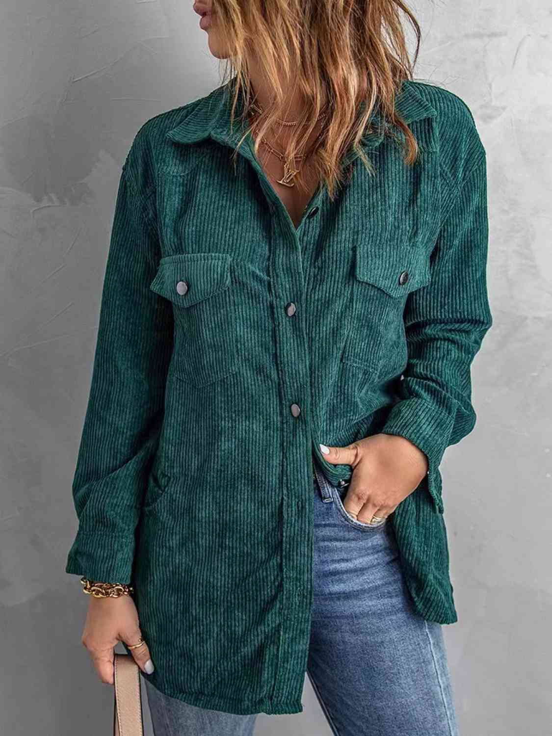 Button Down Collared Jacket Teal