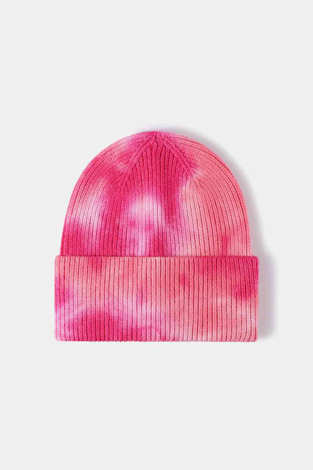 Tie-Dye Cuffed Rib-Knit Beanie Hat Fuchsia One Size