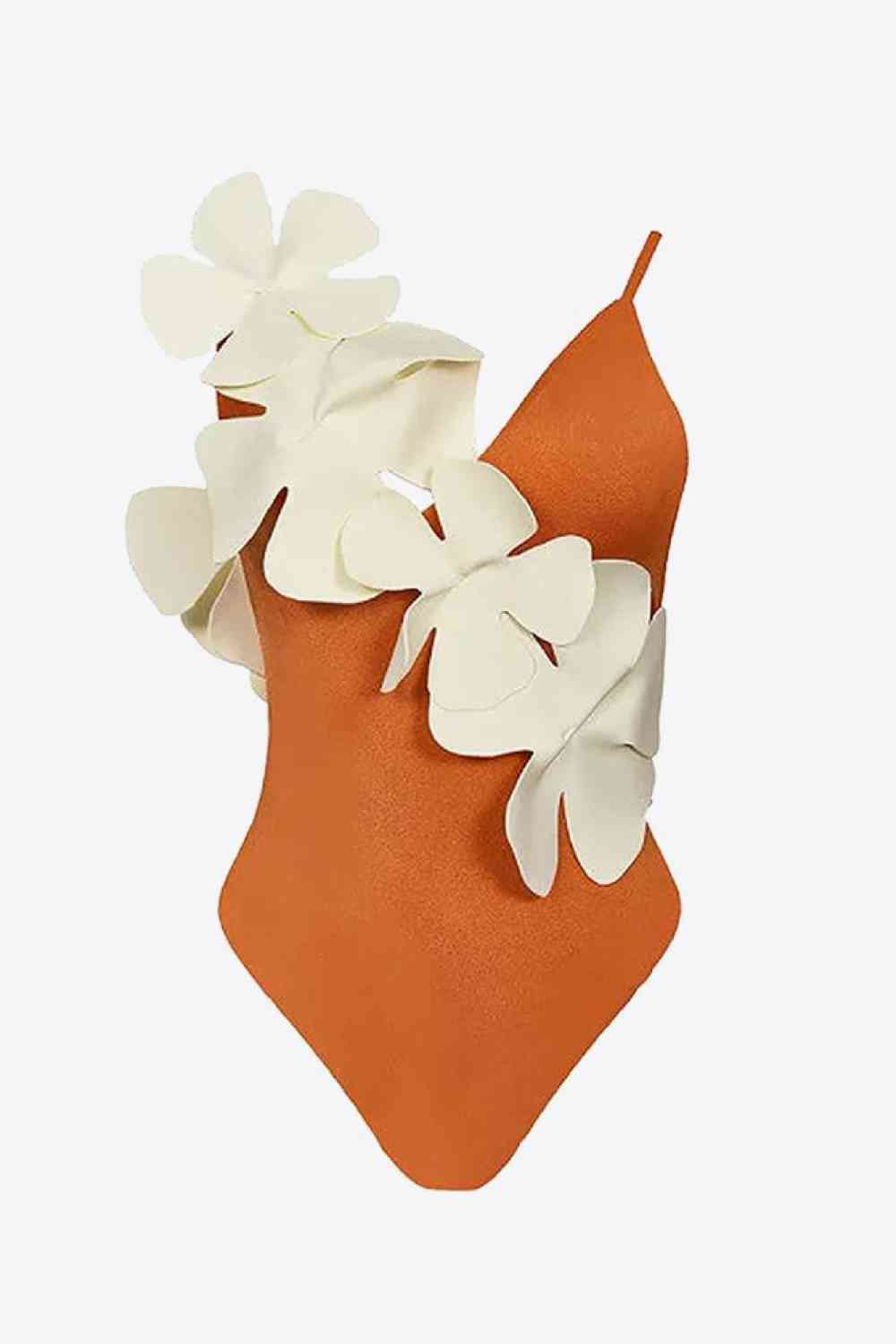 Flower Contrast One-Piece Swimsuit Orange