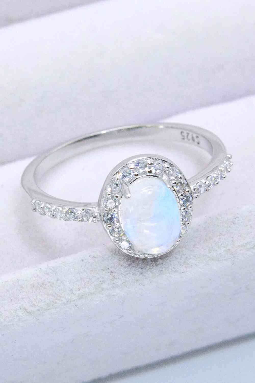 925 Sterling Silver Natural Moonstone Halo Ring Silver