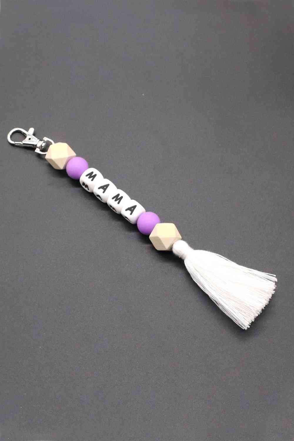 Assorted 2-Pack Mama Beaded Tassel Keychain Heliotrope Purple One Size