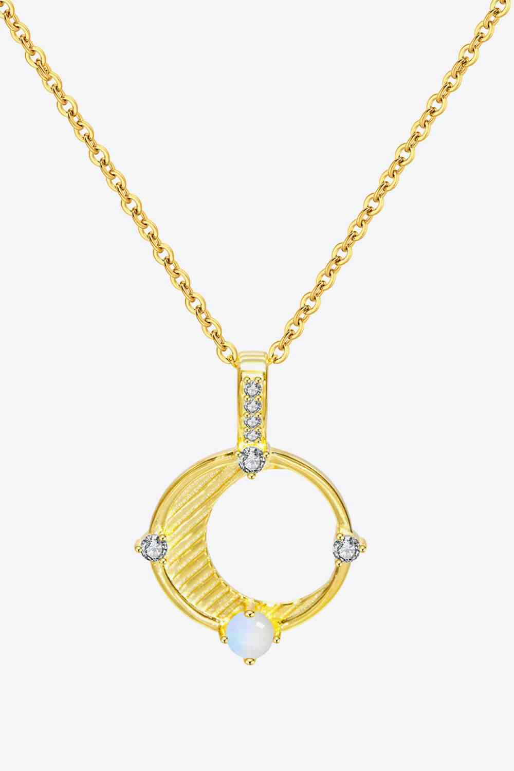 Inlaid Zircon and Natural Moonstone Pendant Necklace Gold One Size