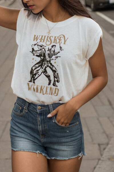 WHISKEY WEEKEND Graphic Round Neck Tank White