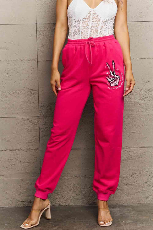 Simply Love Simply Love Full Size Drawstring DAY YOU DESERVE Graphic Long Sweatpants Deep Rose
