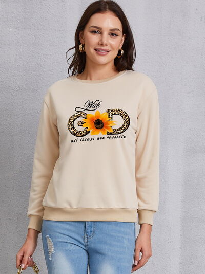 Sunflower Round Neck Dropped Shoulder Sweatshirt Khaki