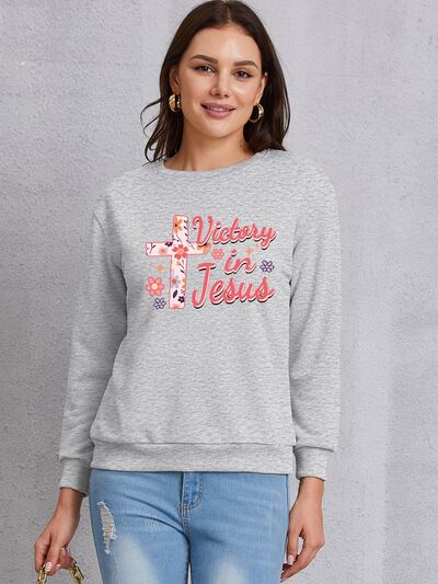 VICTORY IN JESUS Round Neck Sweatshirt Charcoal