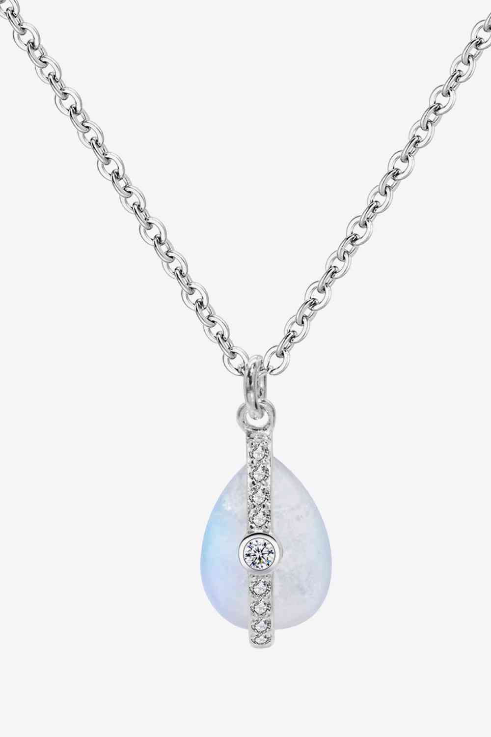 Natural Moonstone and Zircon Pendant Necklace Silver One Size