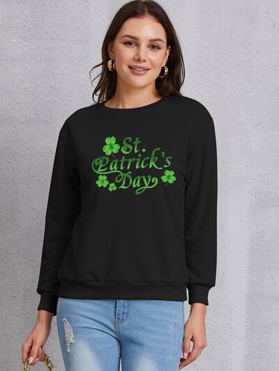 ST. PATRICK'S DAY Round Neck Dropped Shoulder Sweatshirt Black