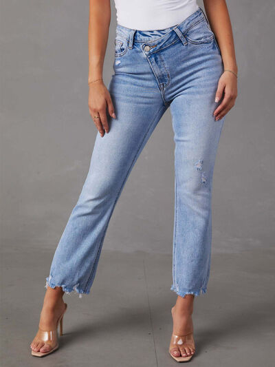 Distressed Raw Hem Jeans with Pockets Light