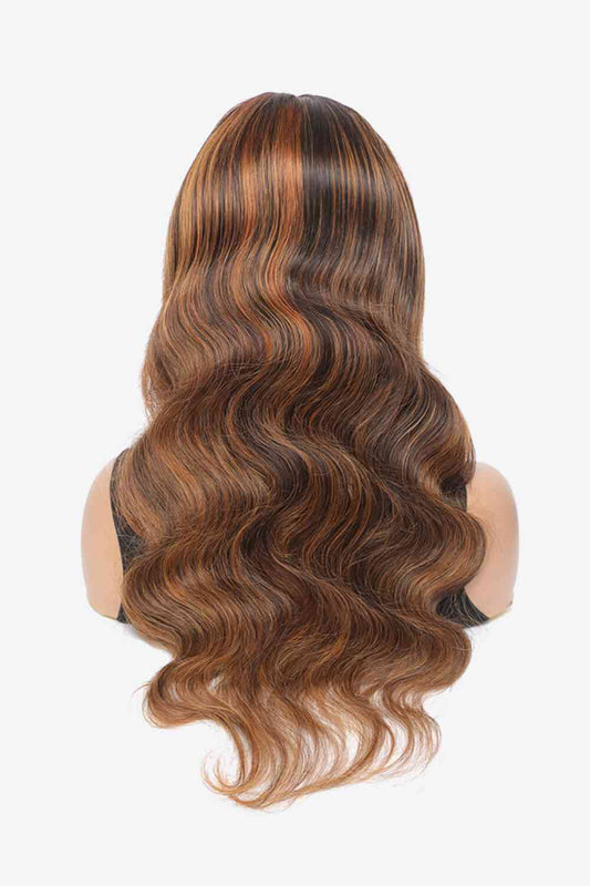 18" #P4/27 13x4 Lace Front Wigs Hightlight Human Hair Body Wave150% Density Brown/Caramel Highlights One Size