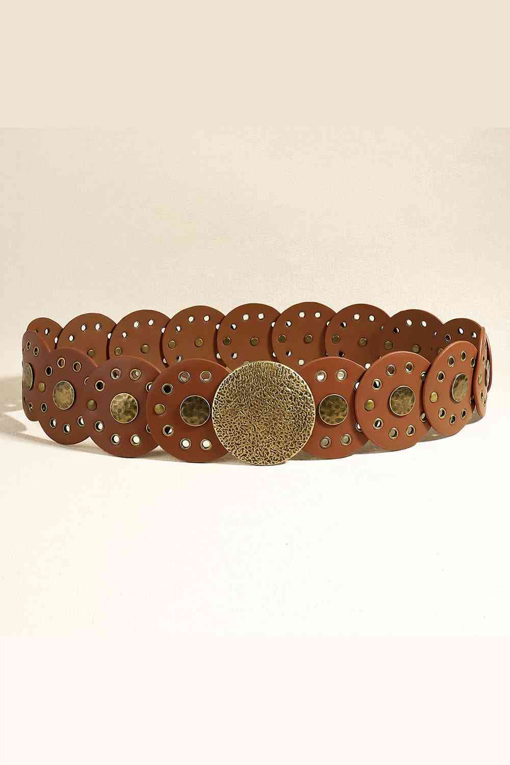 Round Shape PU Leather Belt Brown/Style A One Size