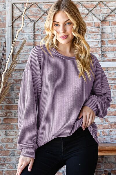 Heimish Full Size Round Neck Dropped Shoulder Blouse LAVENDER