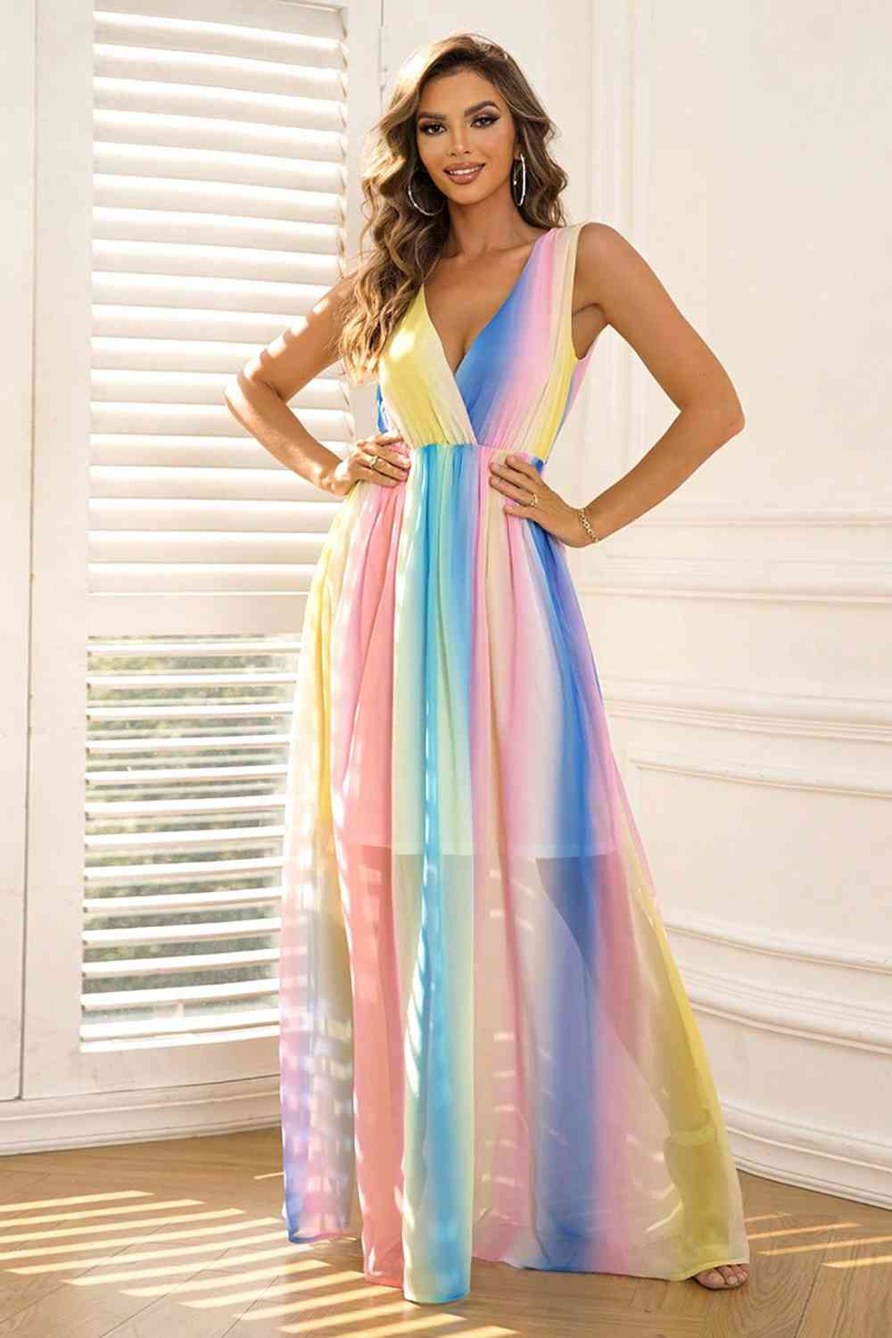 Surplice Neck Sleeveless Maxi Dress Multicolor