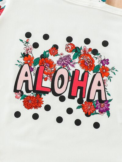 ALOHA Printed Bodysuit and Flare Pants Set