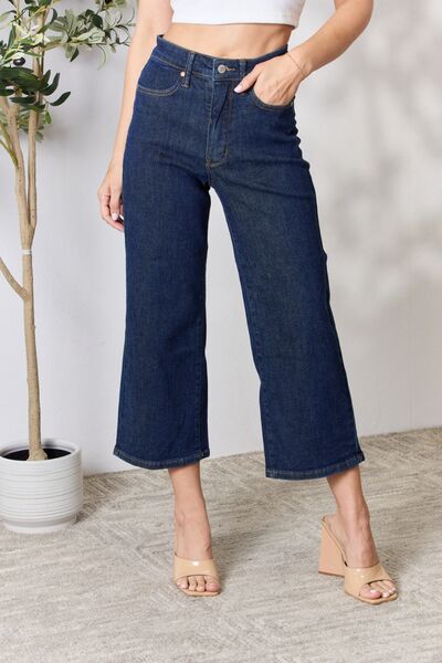 Judy Blue Full Size High Waist Cropped Wide Leg Jeans Dark