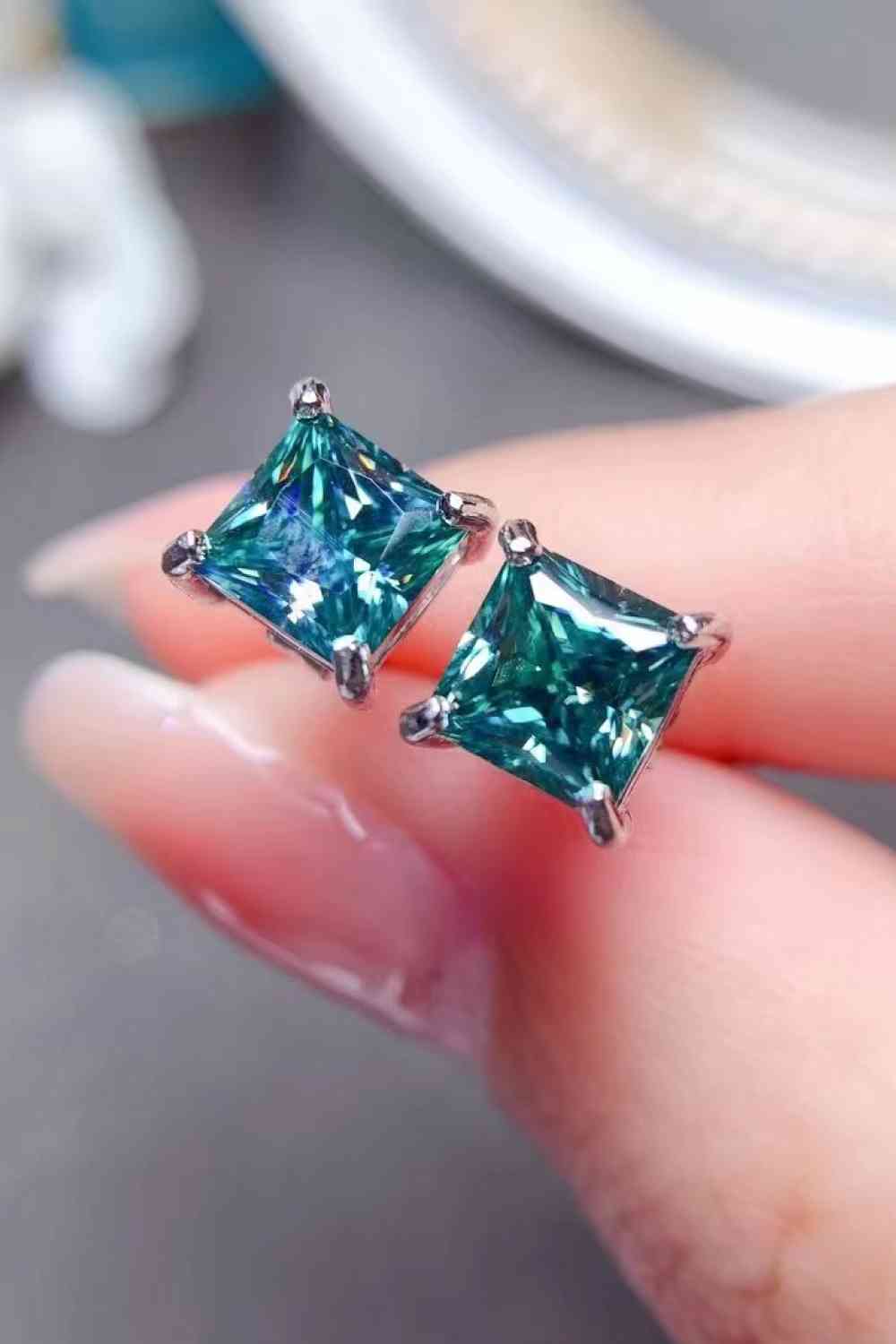 2 Carat Square Moissanite Four-Prong Earrings Green One Size