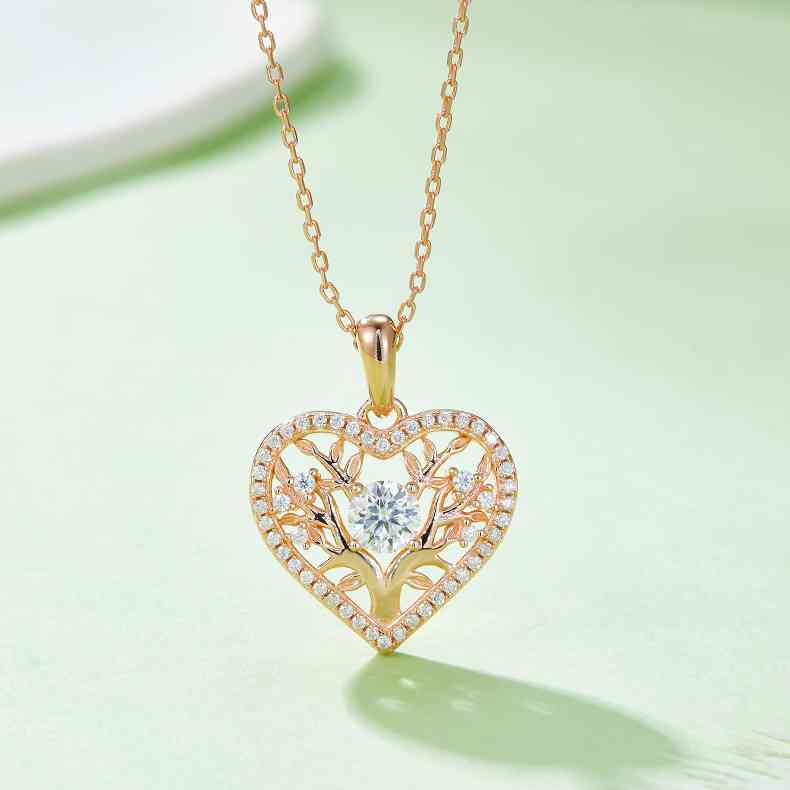 Moissanite 925 Sterling Silver Heart Shape Necklace Rose Gold One Size