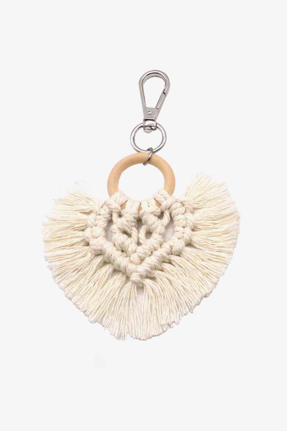 Assorted 4-Pack Heart-Shaped Macrame Fringe Keychain Cream One Size