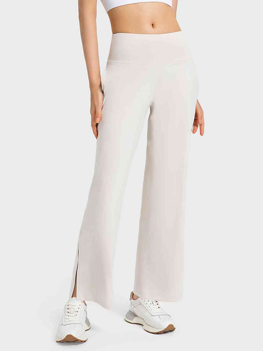 Wide Leg Slit Sport Pants with Pockets White