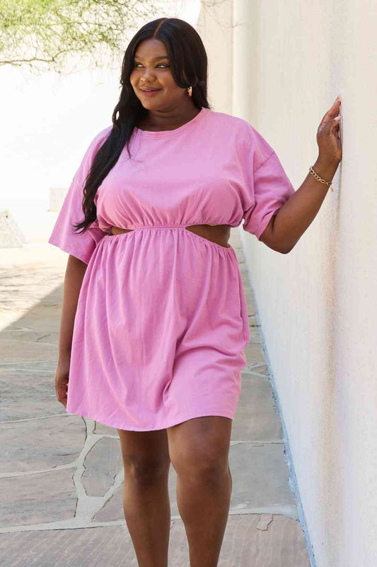 HEYSON Summer Field Full Size Cutout T-Shirt Dress in Carnation Pink Carnation Pink