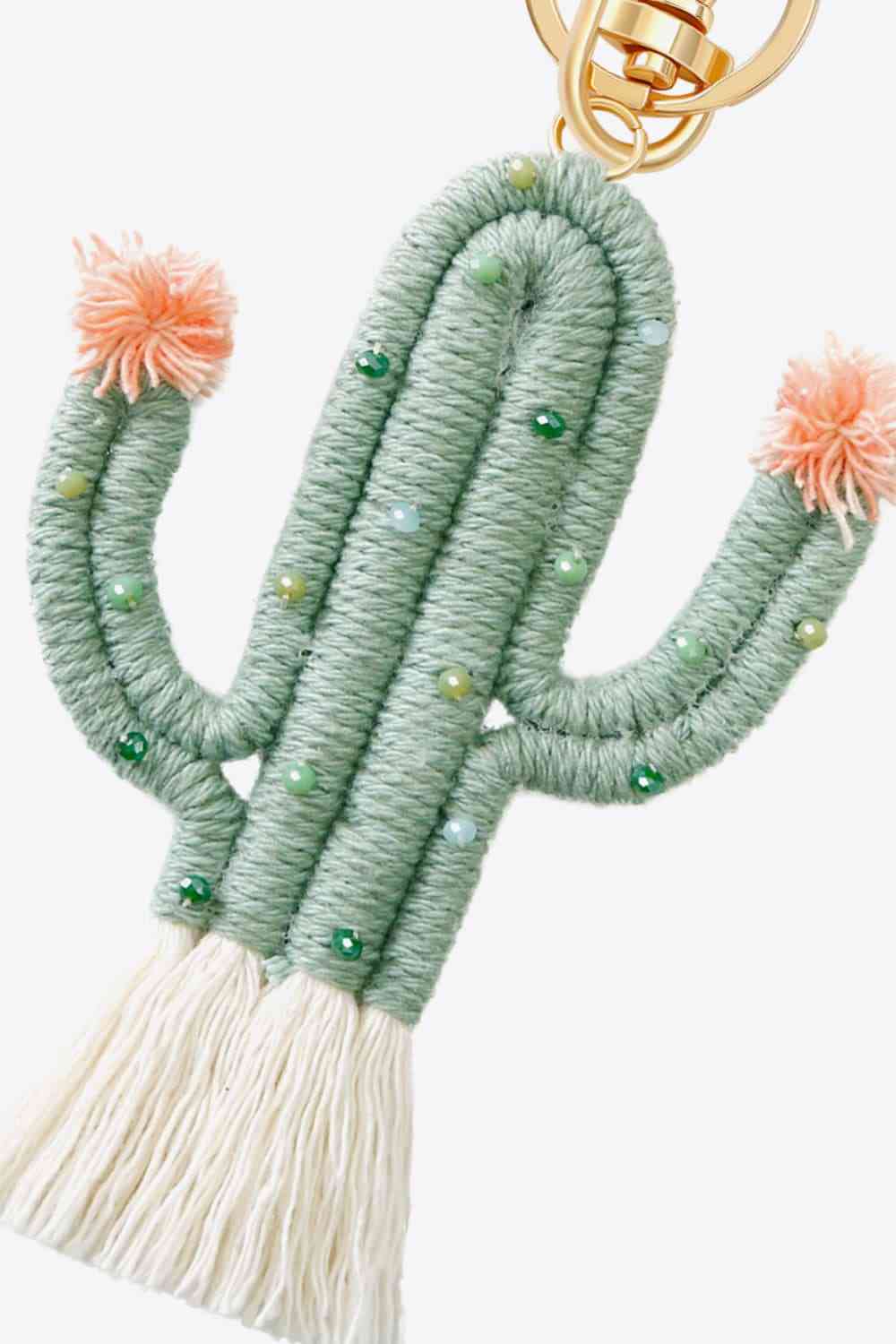 Bead Trim Cactus Keychain with Fringe