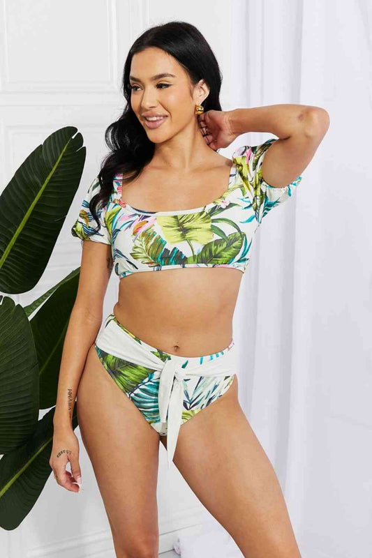 Marina West Swim Vacay Ready Puff Sleeve Bikini in Floral Cream