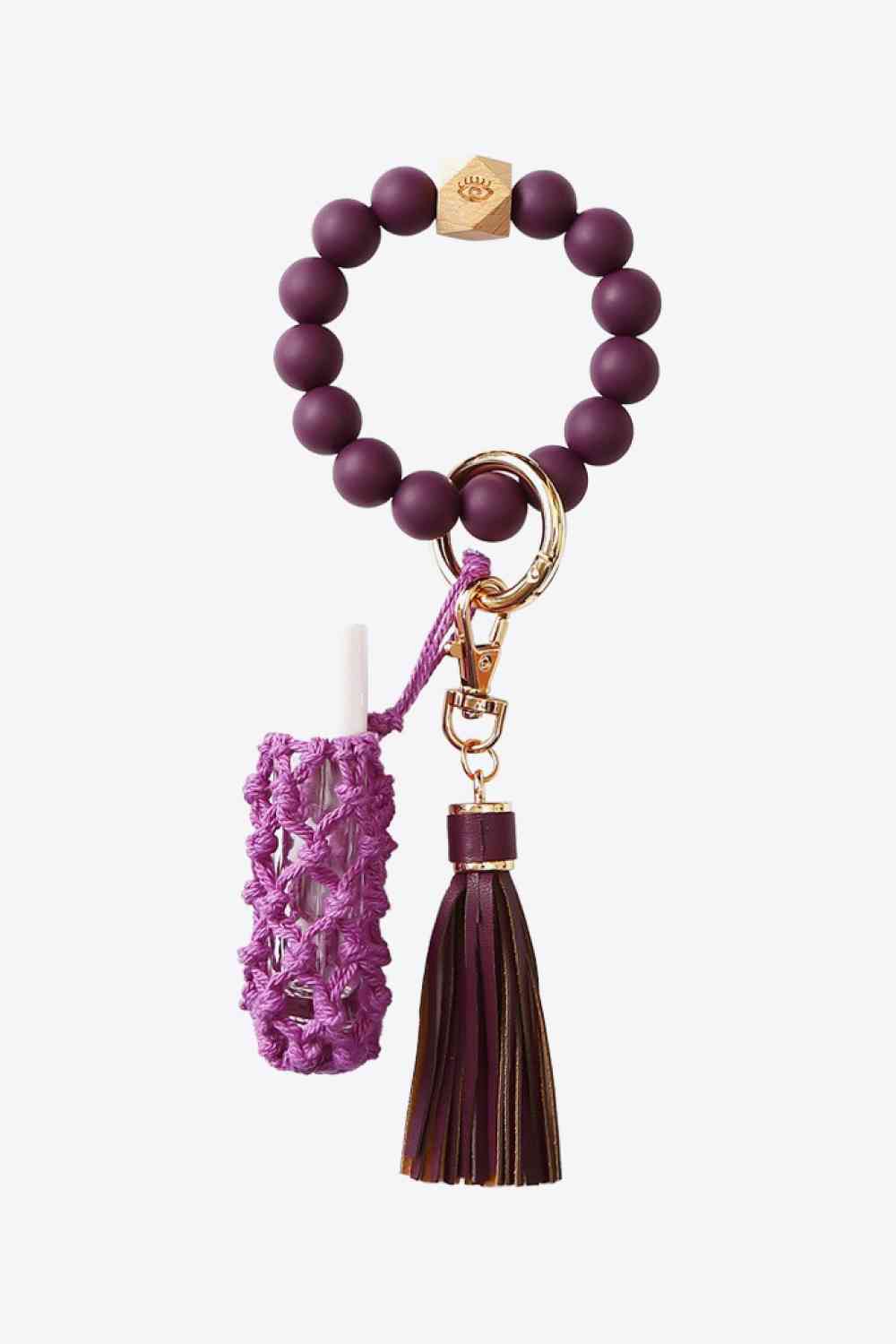 Evil Eye Beaded Keychain with Tassel Plum One Size