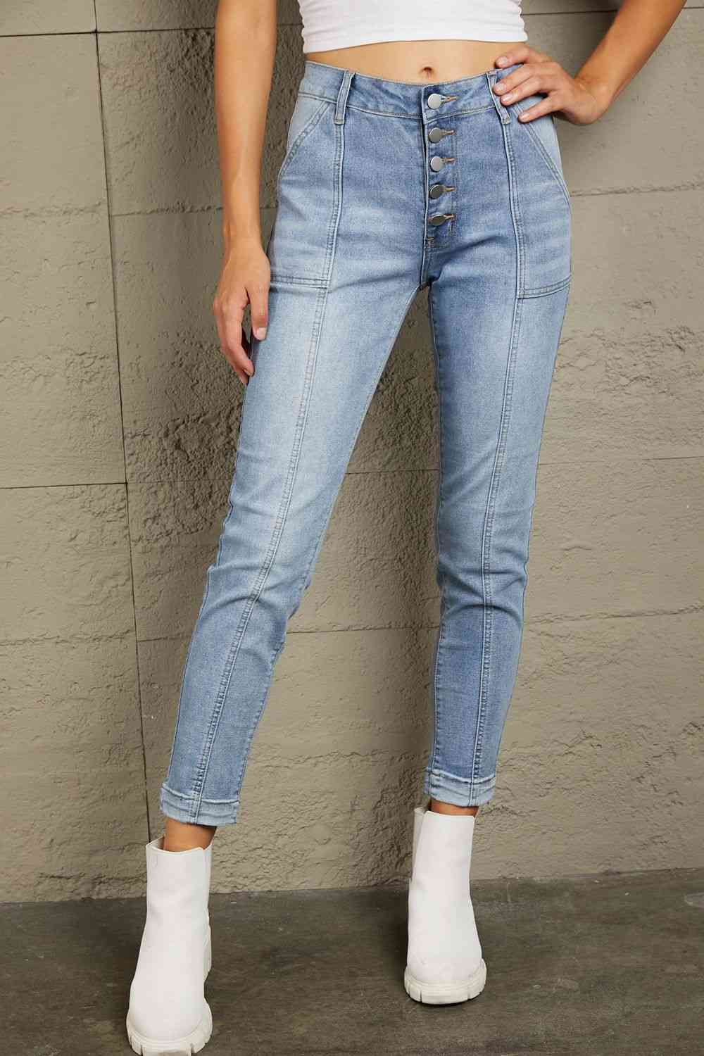 Baeful Button Fly Center Seam High Rise Jeans Light